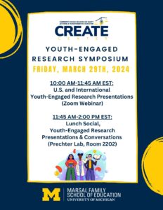 flier depicting timeline and order of events for Youth-Engaged Research Symposium