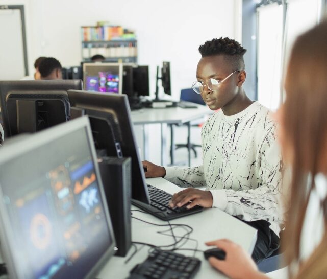 Students using a computer lab